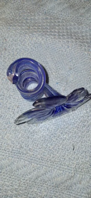 Portacandela fiore vetro blu trasparente