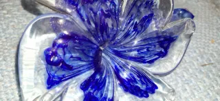 Portacandela fiore vetro blu trasparente