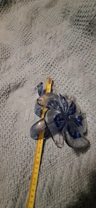 Portacandela fiore vetro blu trasparente