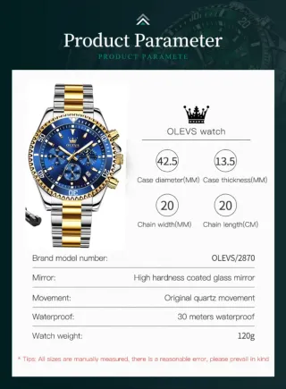Reloj OLEVS Hombre Azul y Dorado