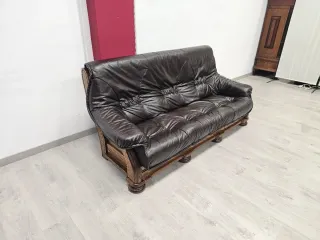 Tresillos Rusticos de Piel Marrón Oscuro