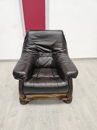 Tresillos Rusticos de Piel Marrón Oscuro