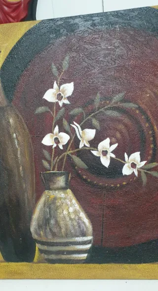 Cuadro grande flores y jarrones