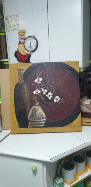 Cuadro grande flores y jarrones