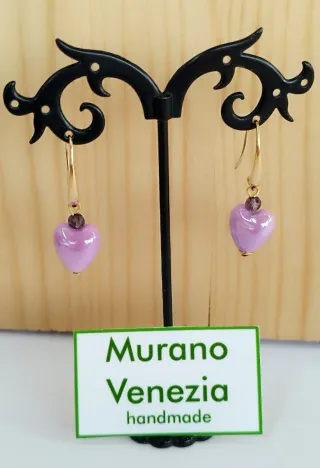 Orecchini Murano Cuore Rosa e Viola
