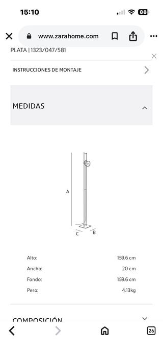 Lámpara Pie Foco Metal Zara Home