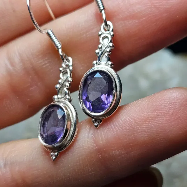 Pendientes Plata 925 Amatista Ovalada