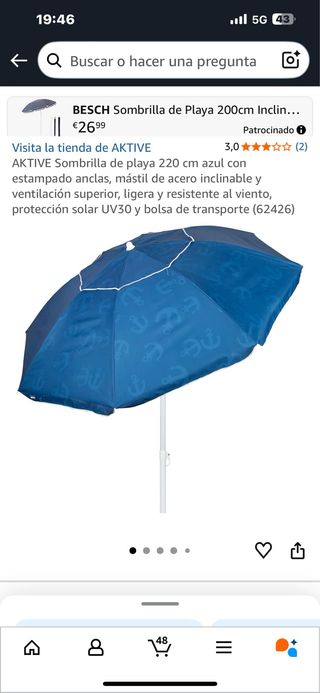 Sombrilla de Playa AKTIVE Azul N210