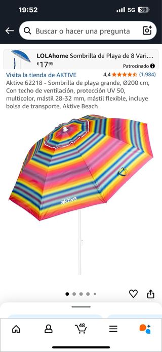 Sombrilla de Playa aktive Multicolor N212