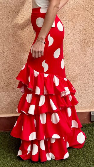 Falda flamenca roja lunares blancos Talla S