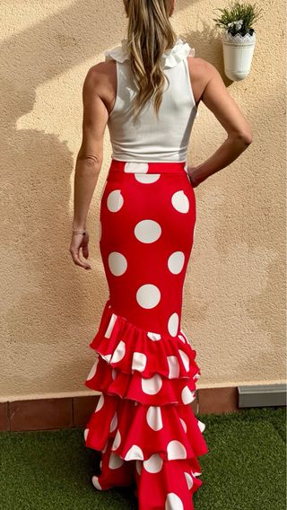 Falda flamenca roja lunares blancos Talla S