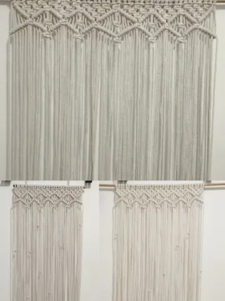 Juego 3 Cortinas Macramé Beige Algodón