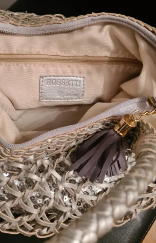 Bolso paja gris con lentejuelas