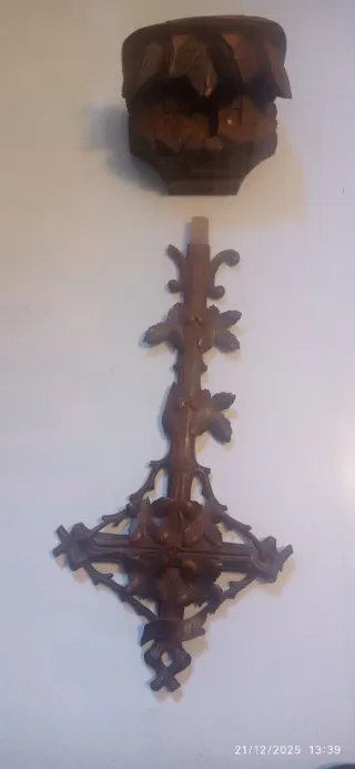 Antigua Cruz Floral Madera Tallada