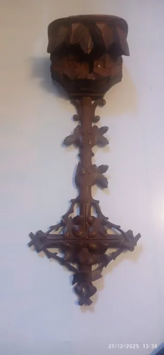 Antigua Cruz Floral Madera Tallada