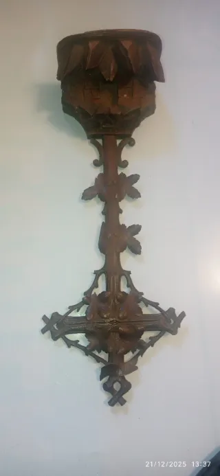 Antigua Cruz Floral Madera Tallada