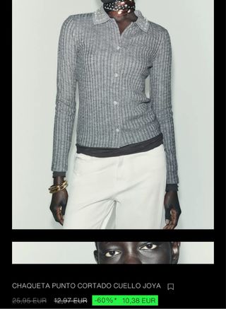 Chaqueta punto cuello joya gris