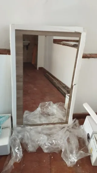 Espejo de lavabo madera y cristal
