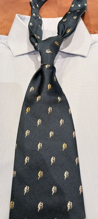 CORBATA PAUL & SHARK, SEDA NATURAL, AZUL MARINO.