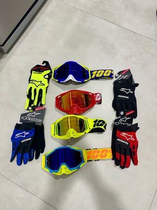Pack 1 Gafas 100% y 1 Guantes Alpinestars Moto