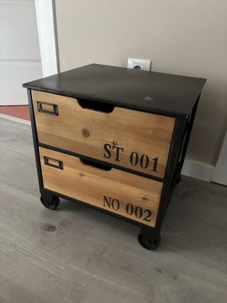 Mesilla con ruedas Roble y Negra 2 Cajones