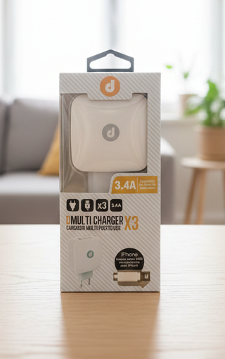 Caricabatterie 3 USB 3.4A con cavo iPhone