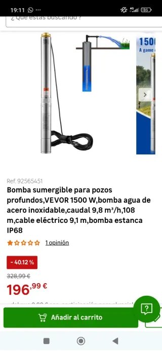 Bomba sumergible VEVOR 1500W