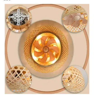 Lámpara Ventilador Bambú Tejida Mano 6 Velocidades