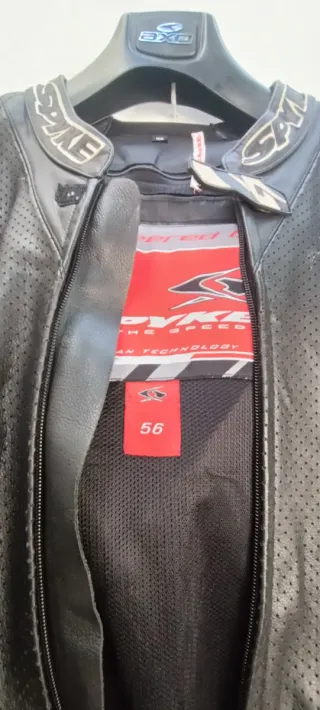 Mono de moto SPIKE cuero negro y blanco