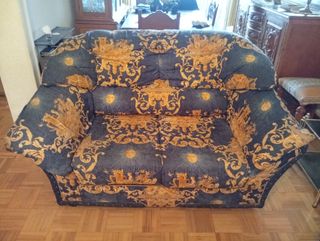 Sofá 3+2 barroco azul y dorado