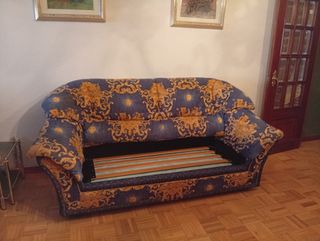 Sofá 3+2 barroco azul y dorado