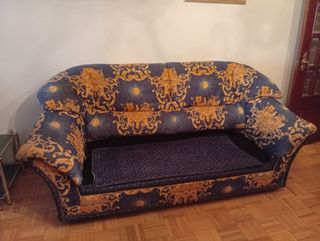 Sofá 3+2 barroco azul y dorado