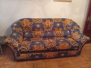 Sofá 3+2 barroco azul y dorado