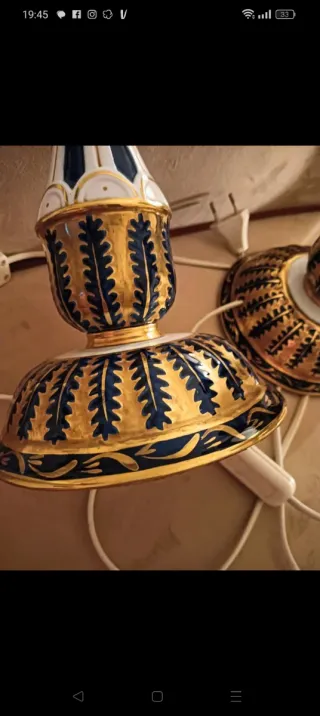 Par candeeiros mesa porcelana azul e dourado