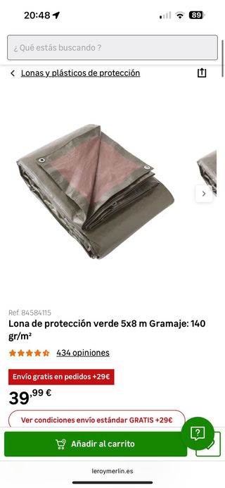 Lona Dexter 5x8m 140g/m²