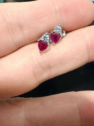 Conjunto Corazón Rojo Colgante y Pendientes Plata