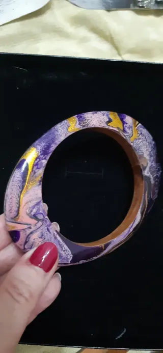Bracciale rigido legno effetto marmo