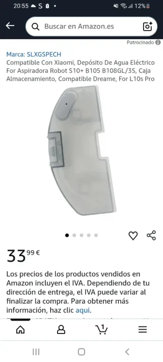 Depósito Agua Aspiradora Robot Eléctrico