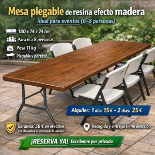 Mesa Plegable Resina Efecto Madera
