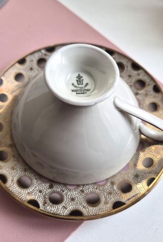 Trío de porcelana Bavaria oro y rosa