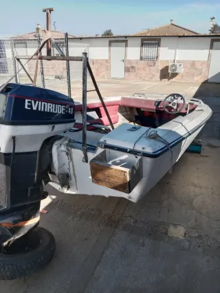Barca de recreo blanca con motor Evinrude be 50
