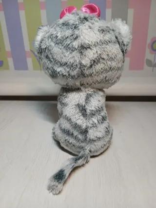 Peluche Ty Gato Gris con Lazo Rosa