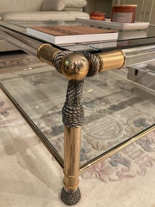 Mesa centro cristal y dorado 90x90