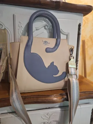 Borsa Gatto Beige e Blu