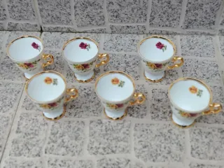 Conjunto Chá Vintage 14 Peças Flores Dourado
