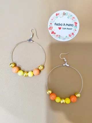 Pendientes aro piedras naranja y amarillo