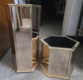 2 Maceteros Paragüeros Hexagonal Dorado y Plateado