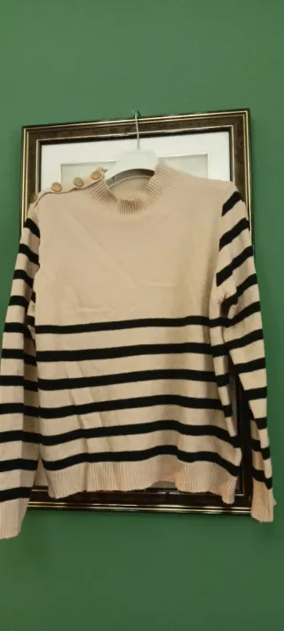 Jersey rayas mujer beige y negro