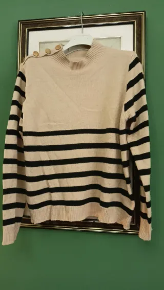 Jersey rayas mujer beige y negro