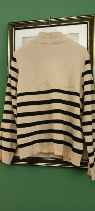 Jersey rayas mujer beige y negro